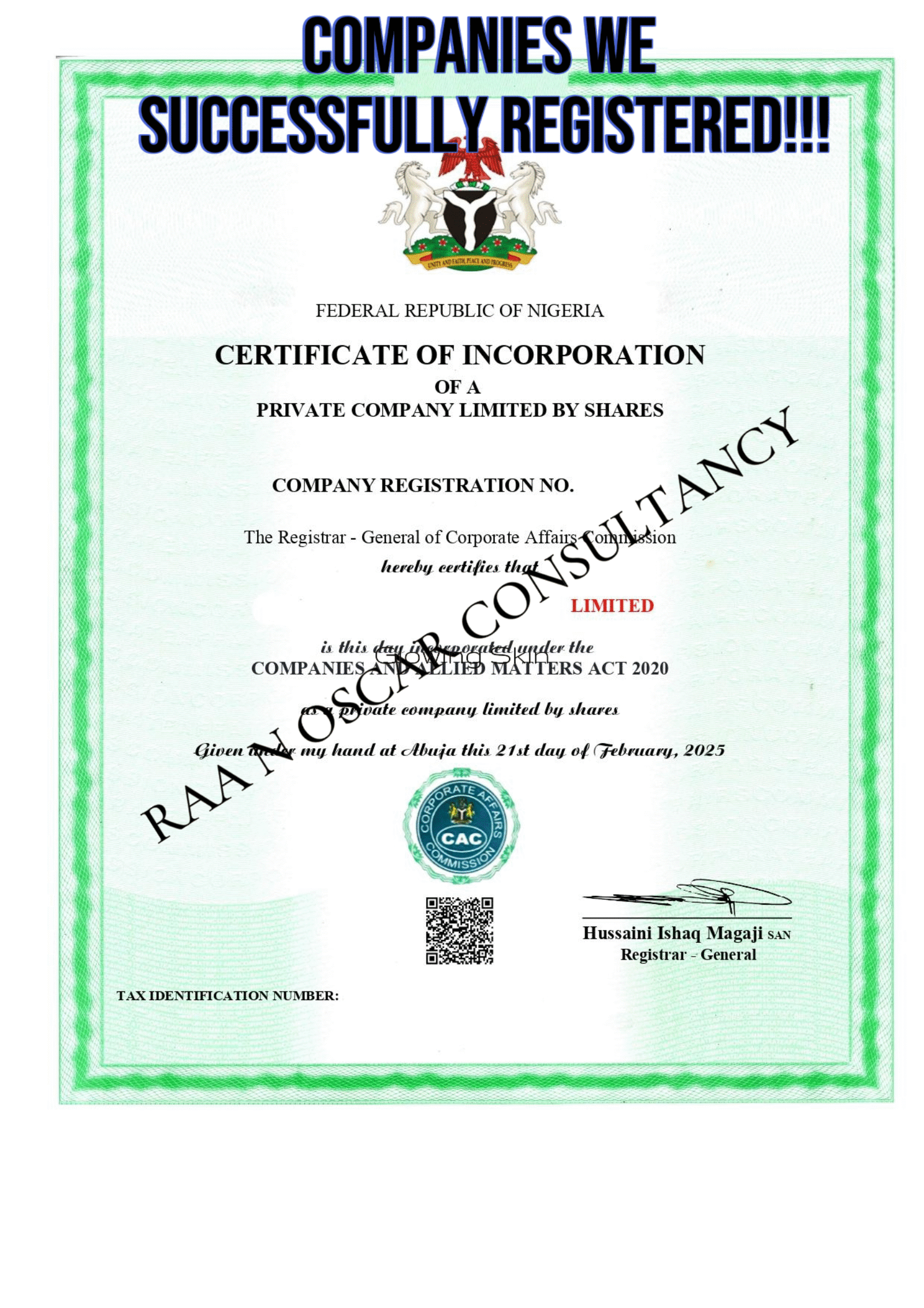 COMPANY REGISTRATION AND COMPLIANCE PROCESS